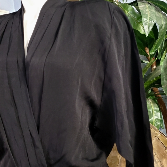 Vintage 80s Barbara Barbara Pleated Drop Waist Wrap Tulip Midi Dress Size 14 - Picture 5 of 9